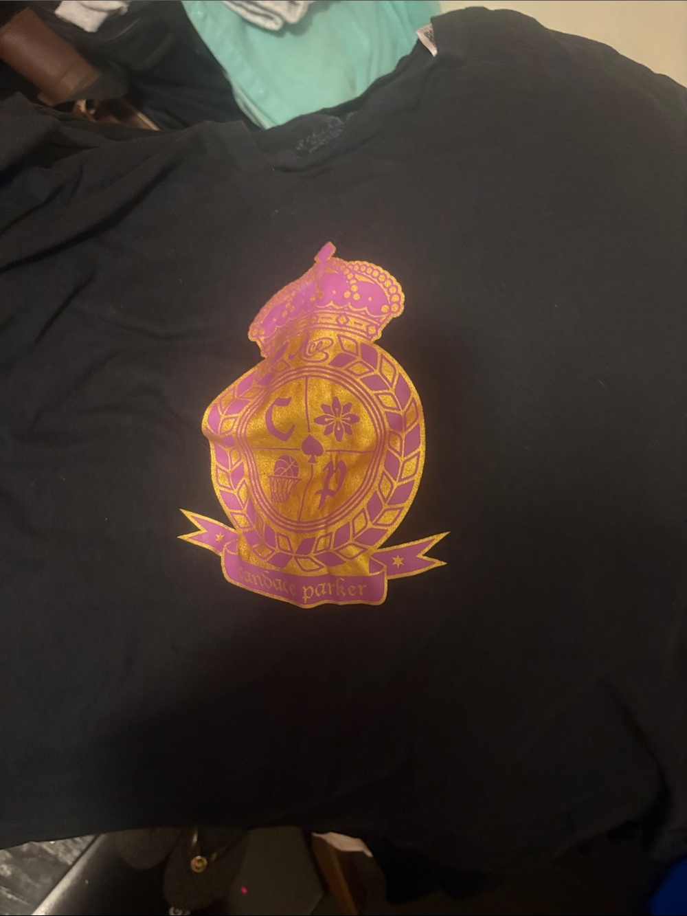 Adidas Black Short Sleeve Tee with Purple and Gold Crest